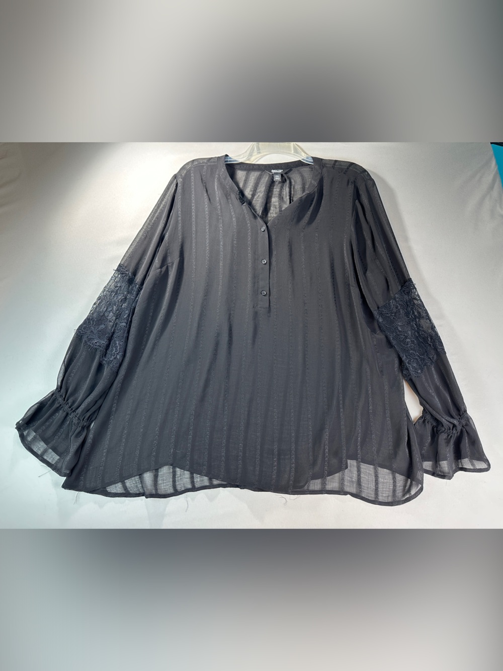 Simply Vera Vera Wang XXL Black Sheer Lace-Trim Blouse Top
